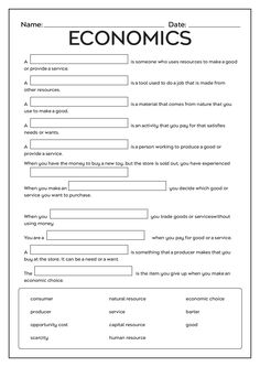 the worksheet is shown for students to learn how to write an economic statement