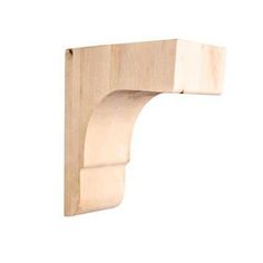 an unfinished wooden shelf bracket on a white background