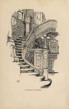 an old drawing of a staircase in a house