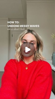 Emily Valentine on Instagram: "Think I’m getting the hang of this short hair thang ✨   How I create messy undone waves on my short hair.  Products used: @ghdhair straightener  @hairbysammcknight multi task styling spray: great for hold and heat protection  @livingproofuk full dry volume and texture spray: does what it says on the tin  @mvanclarke hair brush: the most gentle brush ever  What do you want to see next?  #bobstyling #shorthairstylesforwomen #shorthairstyle #bobhairstyles #bobhairstyle #beachywaves #messywaves #undonehair #tousledhair   Undone Beachy wave tutorial for short bob hair / Bob styling / how to curl bobs / bob hair styles / short hair style / messy waves" How To Curl Bobbed Hair, Blow Dry For Short Hair, Textured Waves Short Hair, Long Bob Hairstyles Half Up, 5 Min Hairstyles For Short Hair, Short Hair Styling Ideas Easy, Hairstyles For Off The Shoulder Dress Short Hair, Short Hairstyle Beach Waves, How To Short Wavy Hair