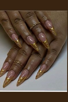 French Tip W Design, Long French Tip, Long Oval Nails, Gold Chrome Nails, Gold Acrylic Nails, Gold Everything, W Design, Long Acrylic Nails Coffin, Clothes And Shoes