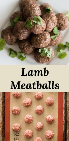 some meatballs are on a plate with parsley and cilantro next to them