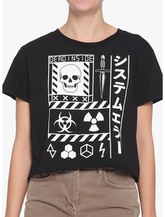 Biohazard Dead Inside Girls Crop T-Shirt Black Crop Tee, Japanese Text, Tomboy Style Outfits, Crop T Shirt, Cropped Tee, Tomboy Fashion, Crop Tshirt