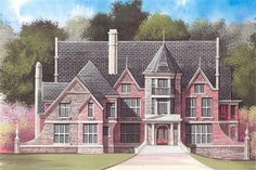 this is an artist's rendering of the front elevation of these luxury home plans