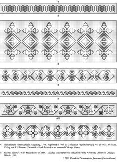 the cross stitch pattern is shown in black and white, as well as other patterns