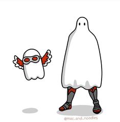 a cartoon character is standing next to a ghost