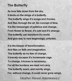 a poem written in black and white with an image of the butterfly on it's back