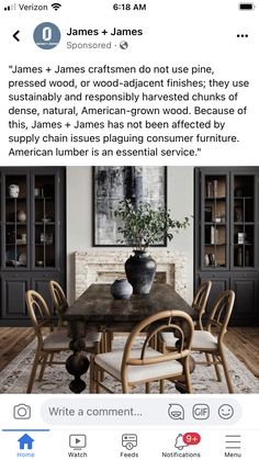 a table with chairs and vases on it in the middle of a living room