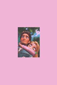 an image of the characters from tangled in love with each other on a pink background