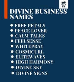 the divine business names are shown in white on a blue background with an orange stripe