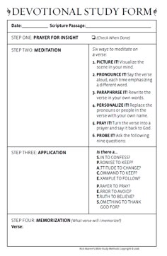 the bible study form for students to use