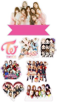 the girls'generation stickers are shown in pink and white, with an arrow above them