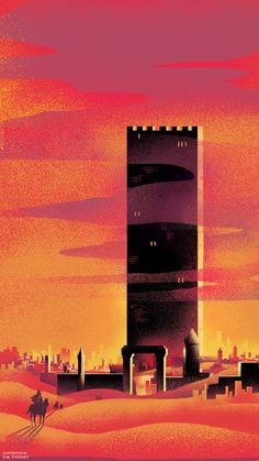 an illustration of a tall tower in the desert