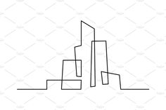 a black and white line drawing of the shape of a building with two tall buildings on each side