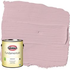 a pink paint with the words glidden on it and a white can next to it