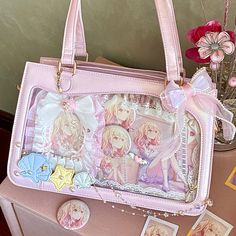 Pink Fantasy Bag, Kawaii Ita Bag, Genshin Ita Bag, Ita Bag Decorations, Cute Pink Bags, Kawaii Diy Room Decor