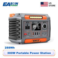 an orange and gray portable power station with the words easun power on it's side