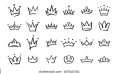 hand drawn crown icons set in black and white on a white background stock photo edit now