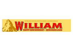 the logo for william's birthday - love mum and dads chocolate bar, which is