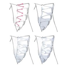 four different angles of an object that appears to have been folded up and tied together