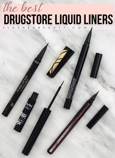 Discover the best drugstore liquid liners available right now-- they're pigmented, long lasting and precise for winged liner. Best Drugstore Eyeliner, Drugstore Eyeliner, Drugstore Lipgloss, Make Up Diy, Mac Lipstick Swatches, Lipstick For Fair Skin, Eyeliner Waterproof