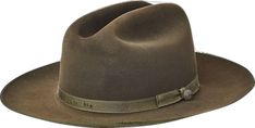 Rugged Hunting Hat With Curved Brim, Rugged Flat Brim Hunting Hat, Rustic Curved Brim Hunting Hat, Brown Western Felt Hat For Hunting, Western Brown Fedora For Hunting, Brown Fur Felt Hat Bands For Western-themed Events, Classic Leather Hat Band For Hunting, Brown Fur Felt Hat Band For Ranch, Western Style Short Brim Hunting Hat