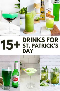 green drinks with text overlay that reads 15 drinks for st patrick's day