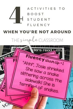 pink sticky notes with the text 4 activities to student fluen when you're not around