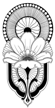 an art nouveau design in black and white, with flowers on the front side of it