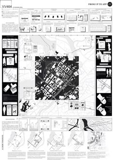 a black and white map with some diagrams on it