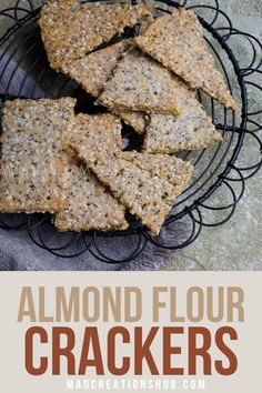 almond flour crackers on a wire rack with text overlay