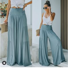 Vici Maia Wide Leg Smocked Pants Size Small New Without Tags Color : Dusty Stone Price Firm With 20% Posh Fees Look Boho Chic, Long Trousers, Style Upgrade, Pantalon Large, Loose Pants, Casual Sets, Casual Street Style, Woman Colour, Preppy Style