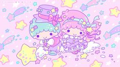 Stars Wallpaper Desktop, Little Twin Stars Wallpaper, Twin Stars Wallpaper, Stars Wallpaper, Drawings Ideas, Cool Backgrounds Wallpapers, Cute Pastel Wallpaper, Twin Stars, Kitty Wallpaper