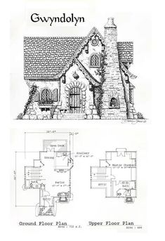 an old house with two floor plans and three story houses in the same drawing style