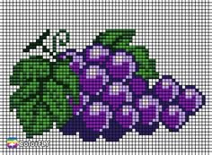 a cross stitch pattern with purple flowers and green leaves on the bottom half of it