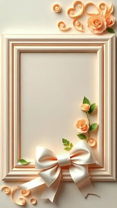 a white frame with flowers and pearls on the edge is decorated with a satin bow