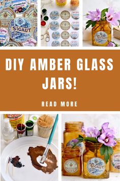 Make beautiful DIY amber glass jars with this easy and fun tinted glass painting technique! A perfect way to add a warm, cozy touch to your home décor.