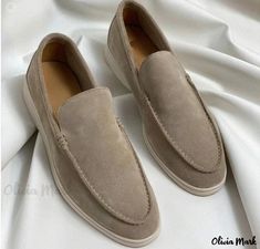 Olivia Mark - Luxury Comfort Driving Loafers - Slip-On Casual Flat Shoes Beige Slippers, Vintage Loafers, Leather Slippers For Men, Mens Leather Loafers, Car Shoe, Driving Loafers, Estilo Chic, Casual Flat Shoes, Leather Slippers