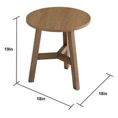 a wooden table with measurements for the top and bottom section, including an end table