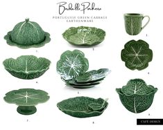 green cabbage dishes and cups are featured in this broccoli plate pattern, which features leafy leaves