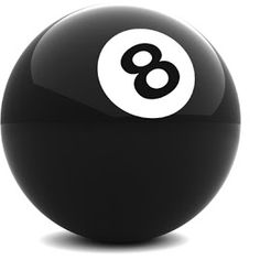 a black pool ball with the number eight on it's side, in front of a white background