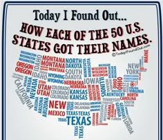 a map with the states names in red, white and blue on top of it