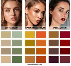 Make Up For Autumn Type, Dark Autumn Seasonal Color Analysis, Hair Color Deep Autumn, Color Seasons Palette, Deep Autumn Color Palette Makeup, Autumn Seasonal Color Analysis, Warm Autumn Hair Color, Dark Autumn Hair Color, Autumn Color Analysis