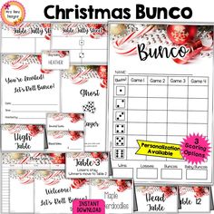 christmas bunco game with the words and numbers on it