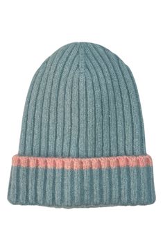 Cozy season calls for styling this rib knit beanie that's finished with a wide striped cuff. 70% acrylic, 25% nylon, 5% elastane Hand wash, dry flat Imported Blue Ribbed Winter Hat, Winter Blue Ribbed Hat, Casual Blue Ribbed Beanie, Floppy Hats, Cozy Season, Knit Beanie, Sky Blue, Nordstrom Rack, Rib Knit