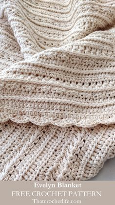 a crocheted blanket with text overlay that says evelyn blanket free crochet pattern