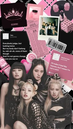 girls'generation collage with pink and black background, photoshopped onto them