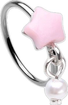 Kawaii Pop Fluffy Star Pearlescent Dangle Bendable Hoop Ring-Pink/White Pink Star-shaped Kawaii Jewelry, Trendy Pink Star-shaped Jewelry, Pink Star Charm Jewelry, Cute Pink Jewelry With Star Charm, Smiley Piercing, Ear Piercings Cartilage, Facial Piercings, Septum Piercing, Acrylic Charms