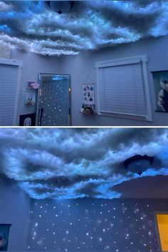 the ceiling is decorated with stars and clouds