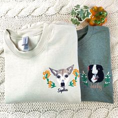 Are you looking for a special gift for a dog lover? Discover our new product now: Custom Dog Embroidered Sweatshirt, The Dog Embroidered Sweatshirt is a great gift for you to give to those around you. Custom Dog Embroidered Sweatshirt, Hoodie is designed according to your requirements, creating a unique and meaningful product with a personal touch for you. You can choose your dog's image and add a name or any other message you want to convey, and we will create a shirt with precise embroidery th Custom Dog Gifts, Gift For Him Birthday, Embroidered Portrait, Matching Hoodies, Custom Sweaters, Embroidery Sweater, Custom Hoodie, Matching Sweaters, Cozy Fabric